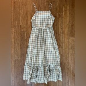 Mango Plaid White & Brown Tiered Dress